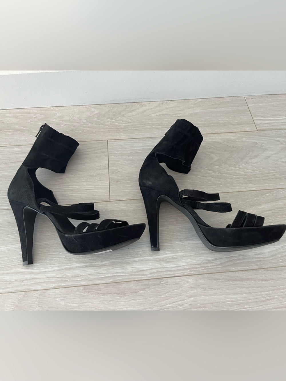 Stefanel Black Suede High Heel Sandals with Ankle Straps Size 39